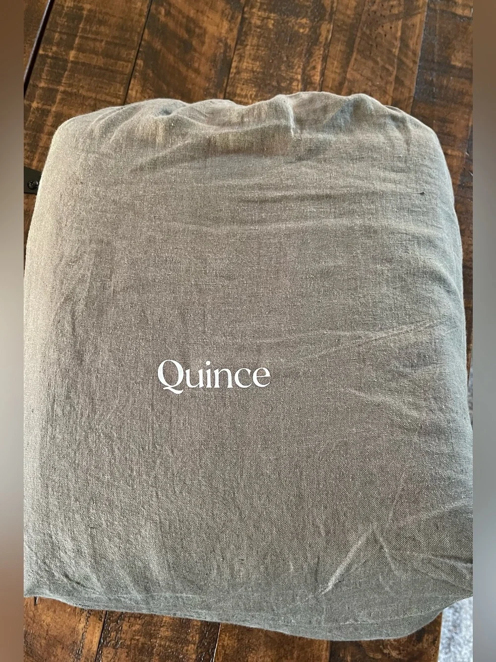 NWOT Quince European Linen Double Flange Duvet Cover Set, F/Q (Dusty Olive)